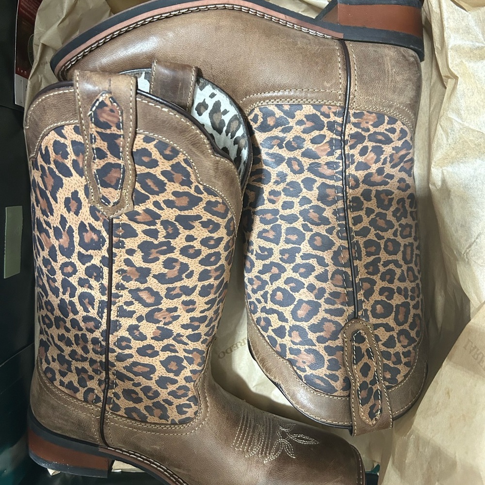 Leopard Print Brown Combat Boots